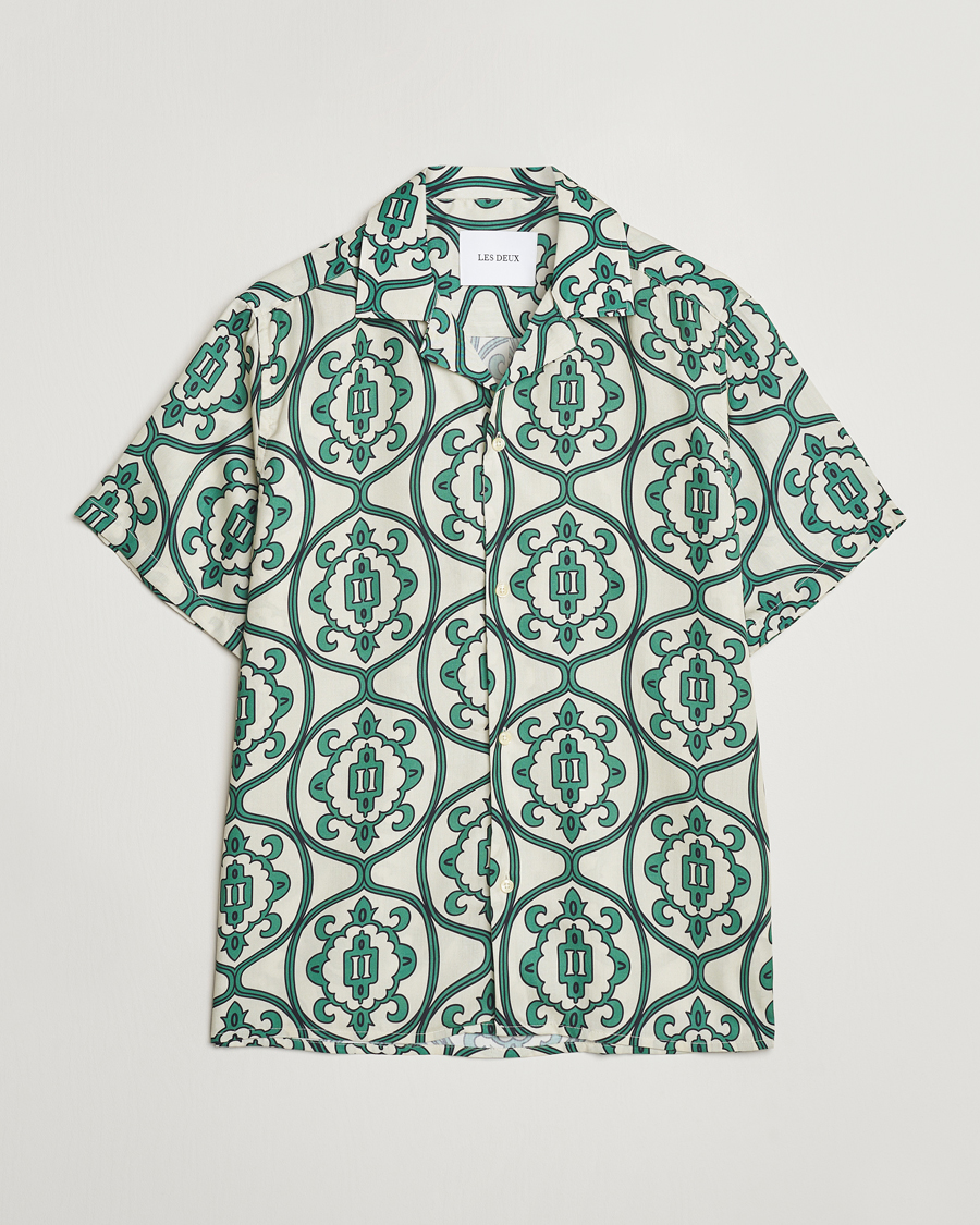 Homme | Chemises | LES DEUX | Ornament Print Tencel Shirt Ivory/Green