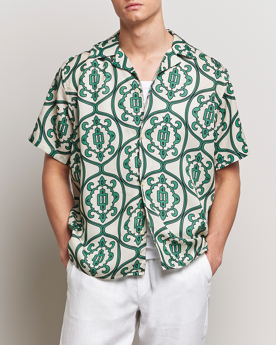 Homme | Nouveautés | LES DEUX | Ornament Print Tencel Shirt Ivory/Green