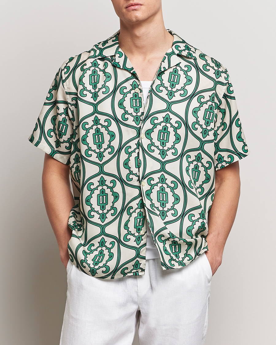 Homme | Chemises | LES DEUX | Ornament Print Tencel Shirt Ivory/Green