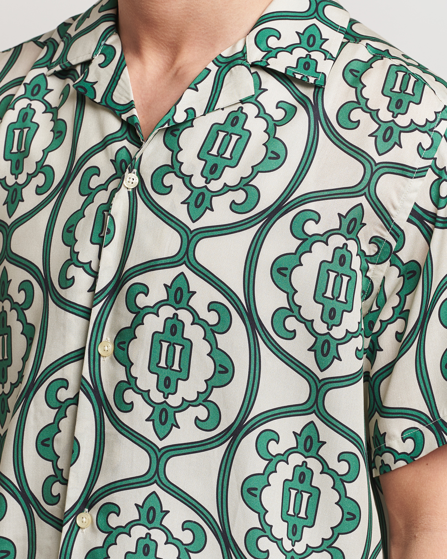 Homme | Chemises | LES DEUX | Ornament Print Tencel Shirt Ivory/Green