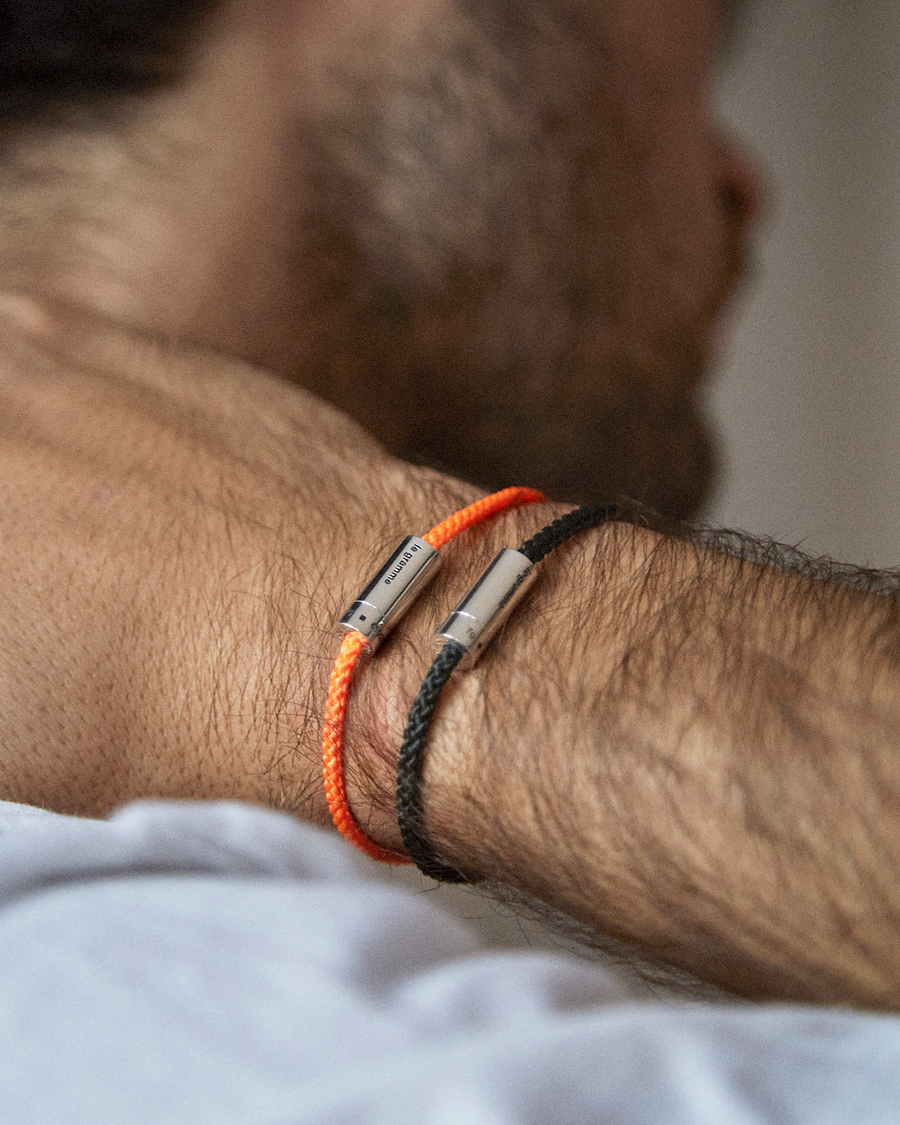 Homme | Bijoux | LE GRAMME | Nato Cable Brushed Bracelet Orange/Sterling Silver 7g