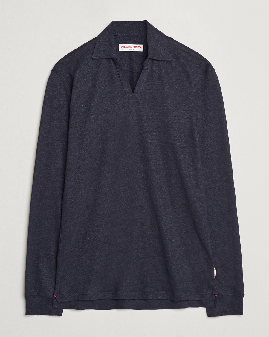 Homme | Pulls Et Tricots | Orlebar Brown | Felix Long Sleeve Slub Linen Polo Night Iris