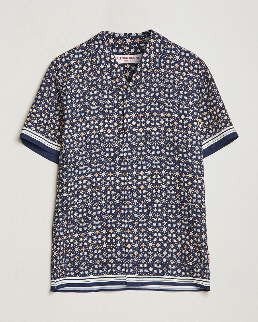 Homme | Chemises | Orlebar Brown | Hibbert Fiore Viscose/Linen Printed Shirt Night Iris