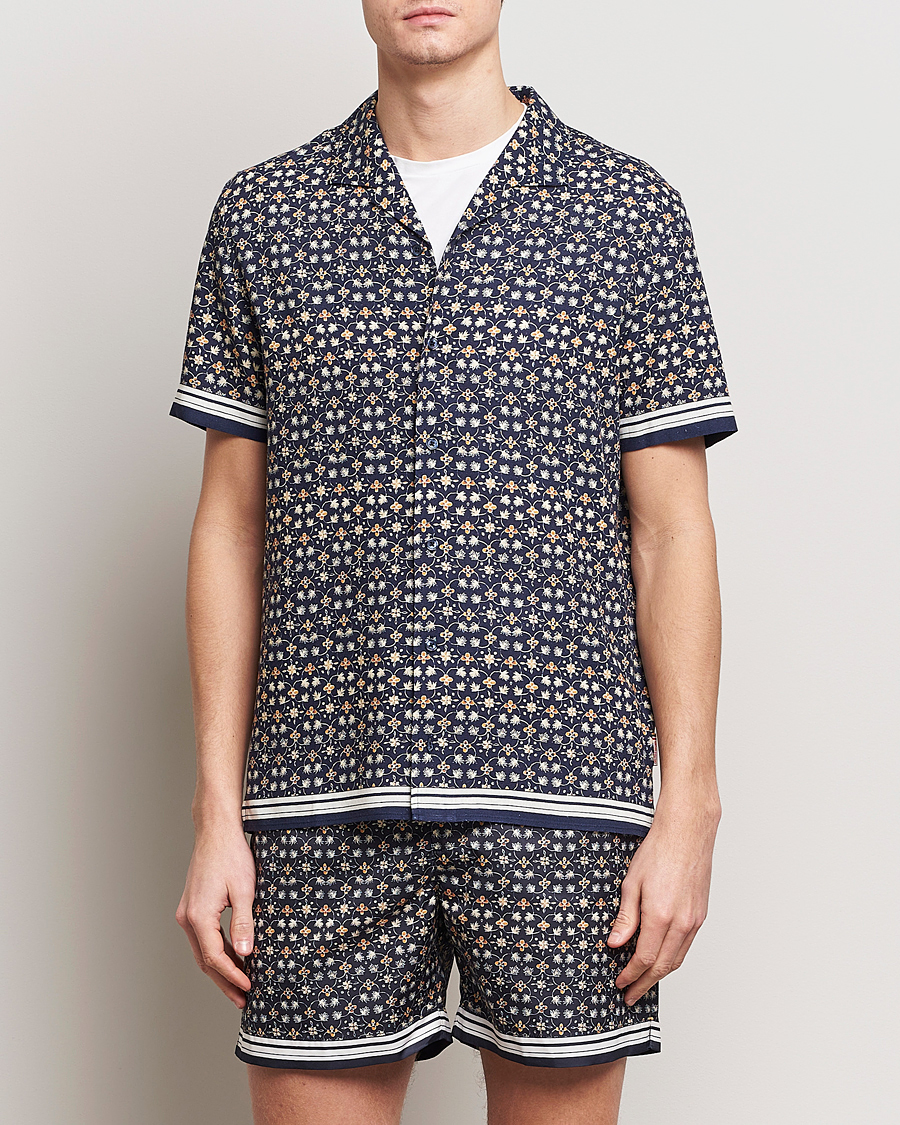 Homme | Chemises | Orlebar Brown | Hibbert Fiore Viscose/Linen Printed Shirt Night Iris