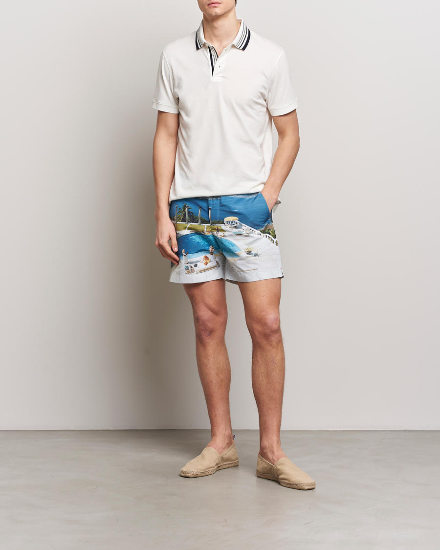 Homme | Polos | Orlebar Brown | Dominic Border Cotton/Lyocel Polo White Sand