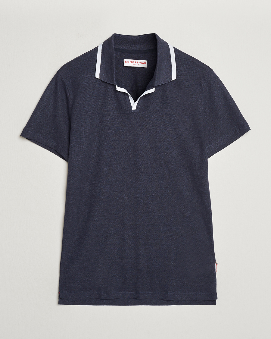 Homme | Polos | Orlebar Brown | Felix Linen Pique Polo Night Iris