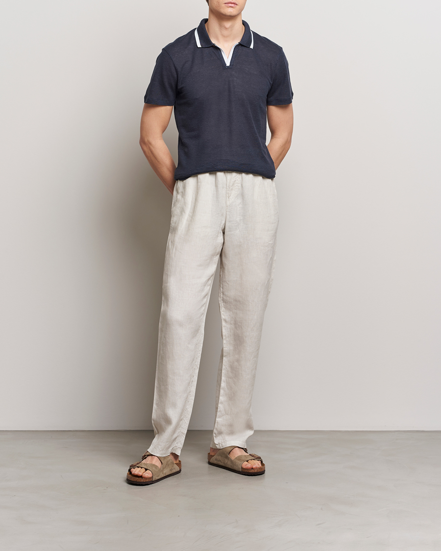 Homme | Polos | Orlebar Brown | Felix Linen Pique Polo Night Iris