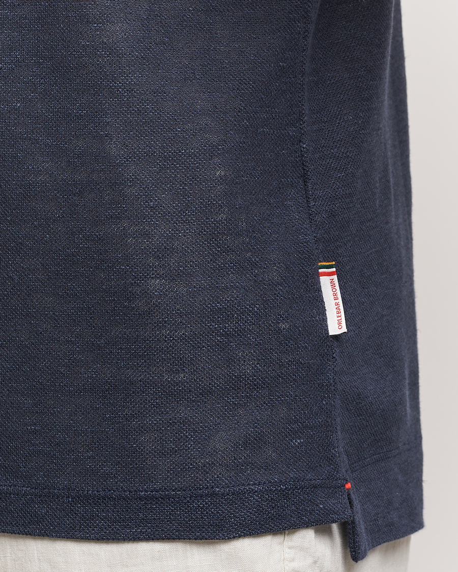 Homme | Polos | Orlebar Brown | Felix Linen Pique Polo Night Iris