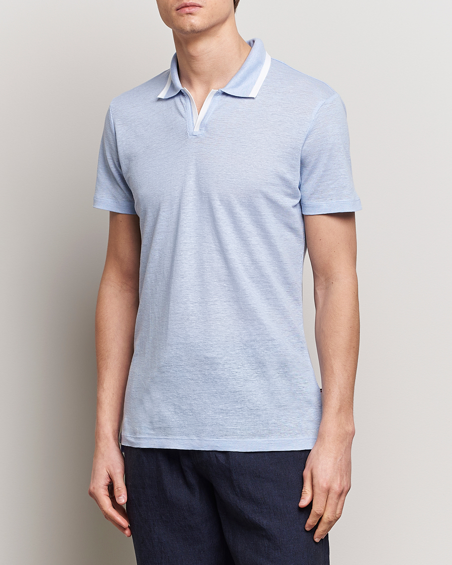 Homme | Polos | Orlebar Brown | Felix Linen Pique Polo Soft Blue