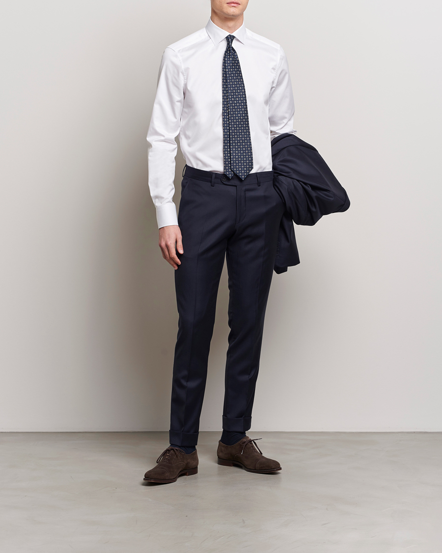 Men | Business Shirts | Stenströms | Slimline Cotton Twill Cut Away Shirt White