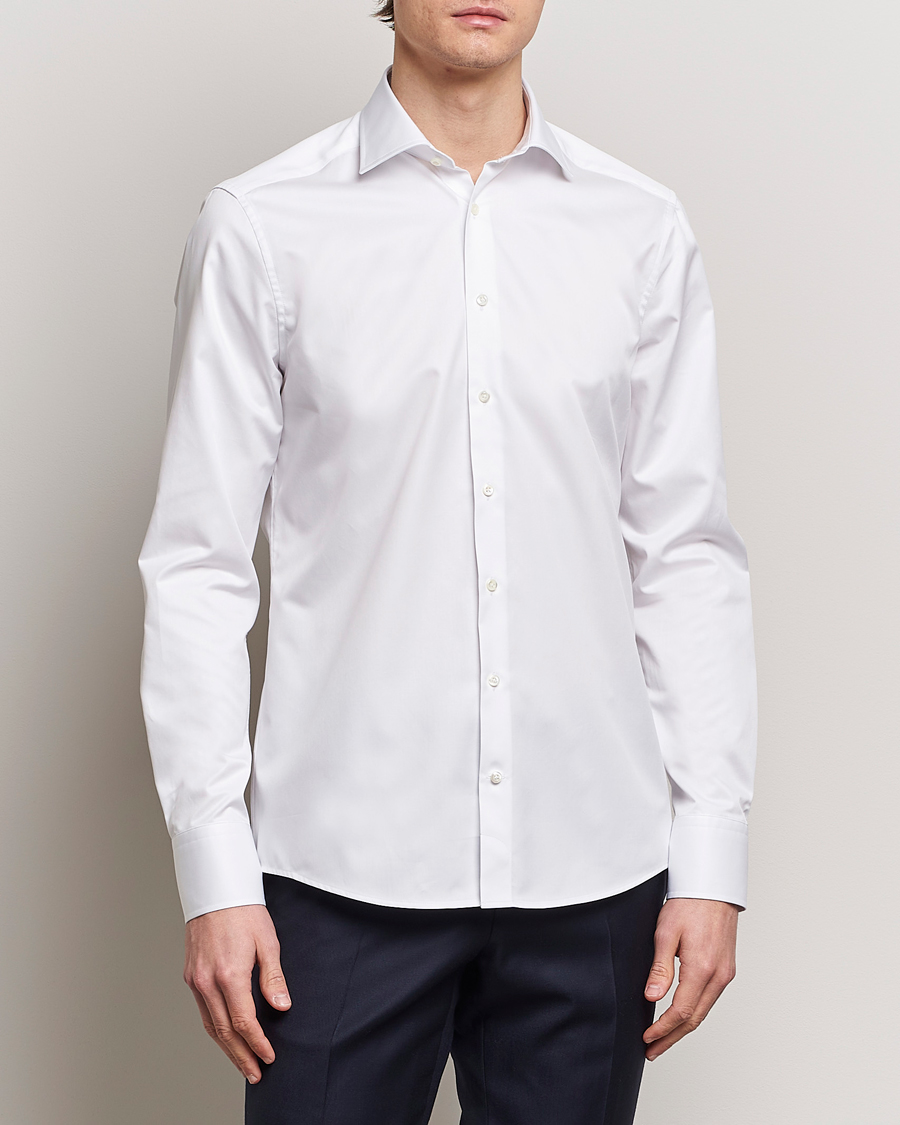Homme | Chemises | Stenströms | Slimline Cotton Twill Cut Away Shirt White