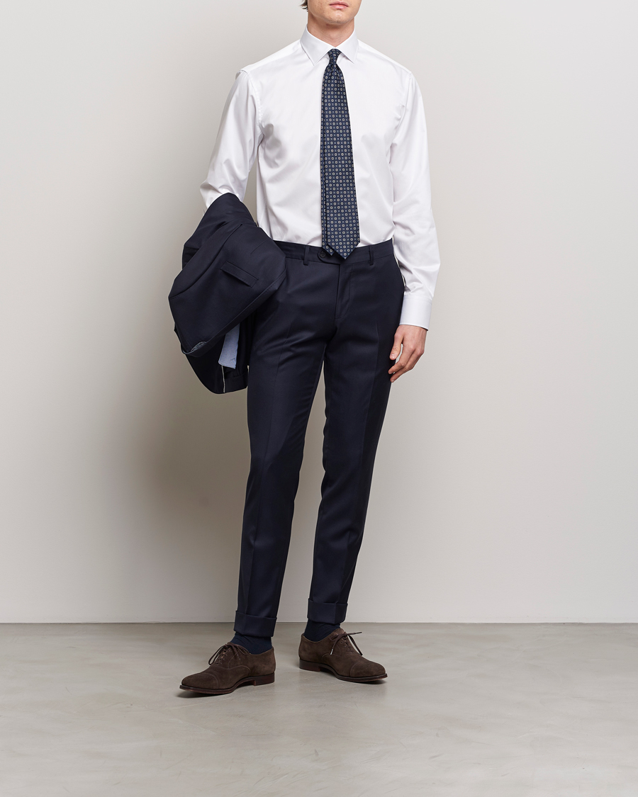 Homme | Chemises | Stenströms | Fitted Body Cotton Twill Cut Away Shirt White