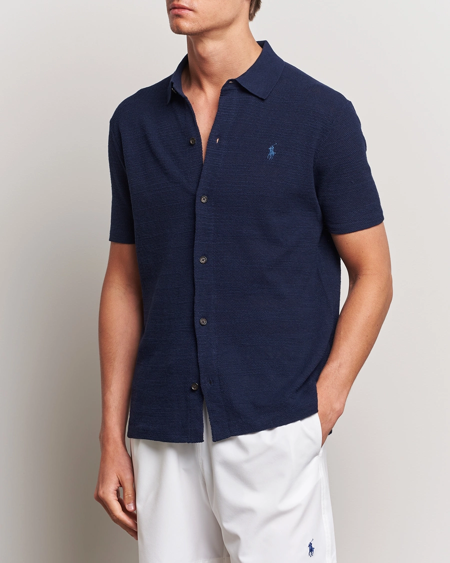 Homme |  | Polo Ralph Lauren | Textured Knitted Short Sleeve Shirt Bright Navy