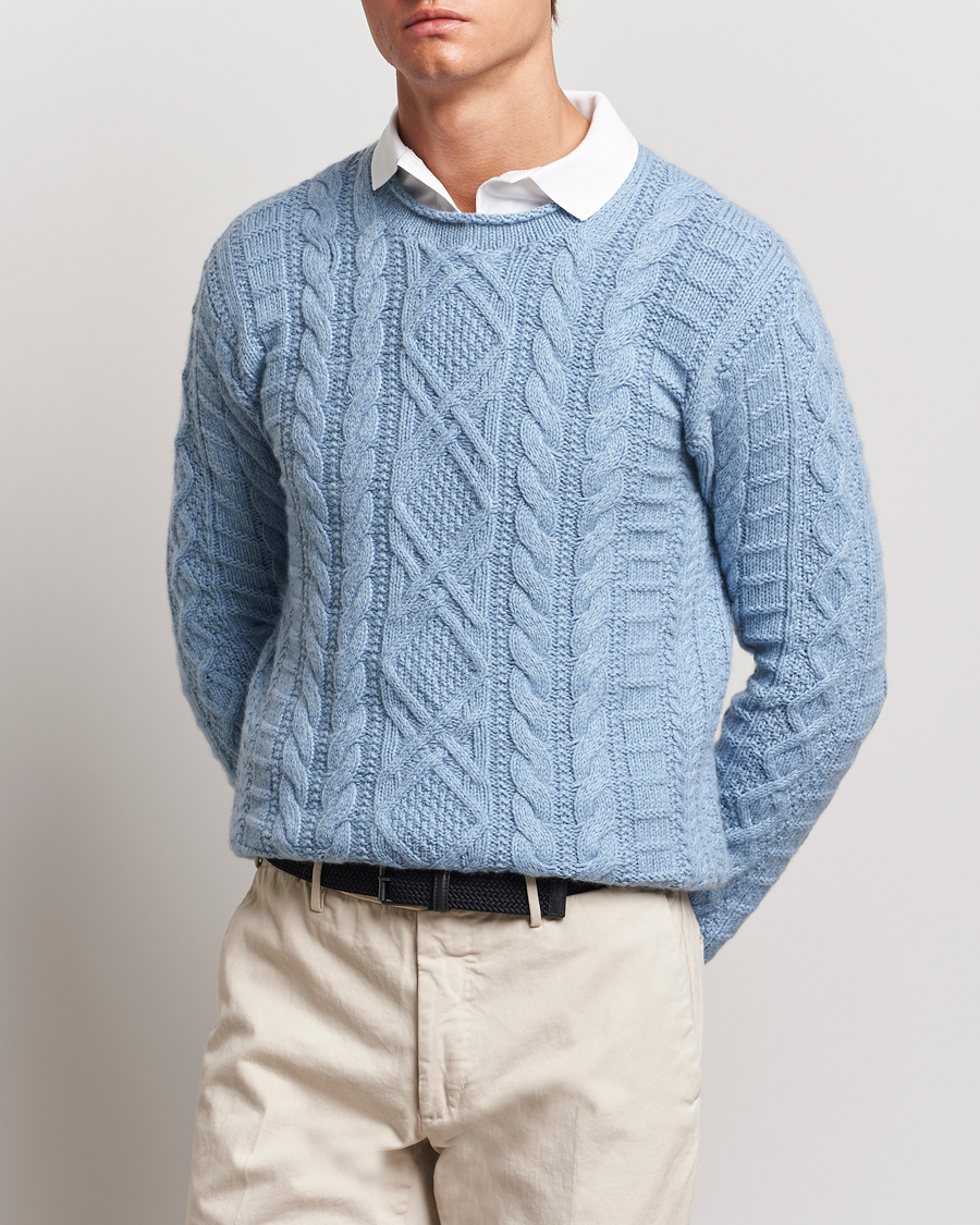 Homme | Nouveautés | Polo Ralph Lauren | Cotton Aran Knitted Sweater Light Chambray Heather
