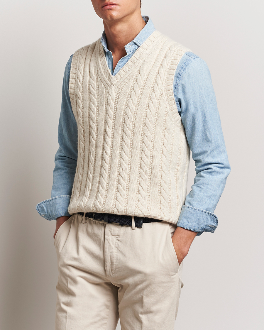 Homme | Pull-Overs | Polo Ralph Lauren | Cotton Aran Knitted Vest Cream