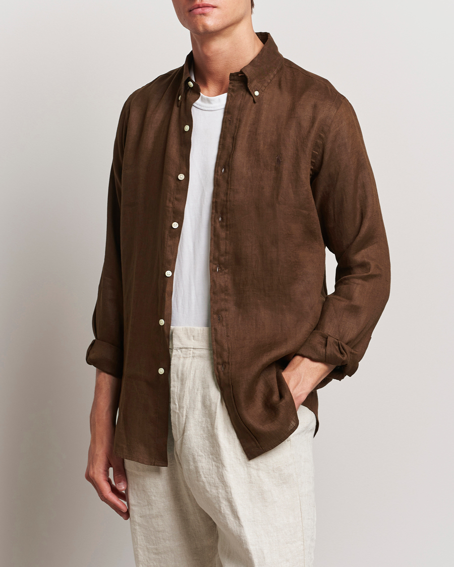Homme |  | Polo Ralph Lauren | Custom Fit Linen Button Down Chocolate Mousse