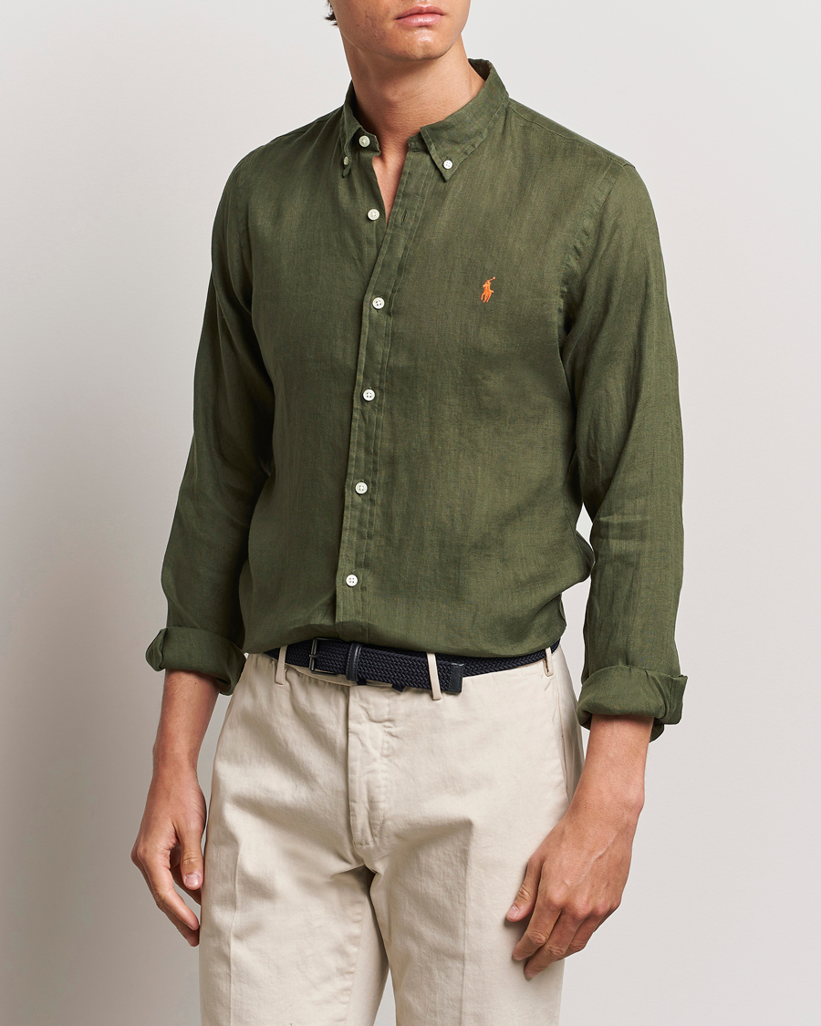 Homme |  | Polo Ralph Lauren | Slim Fit Linen Button Down Shirt Thermal Green