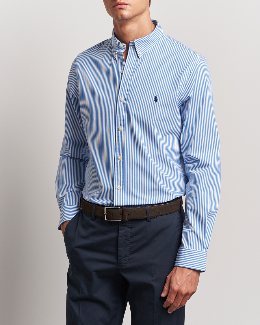 Homme |  | Polo Ralph Lauren | Slim Fit Striped Poplin Shirt Light Blue/White