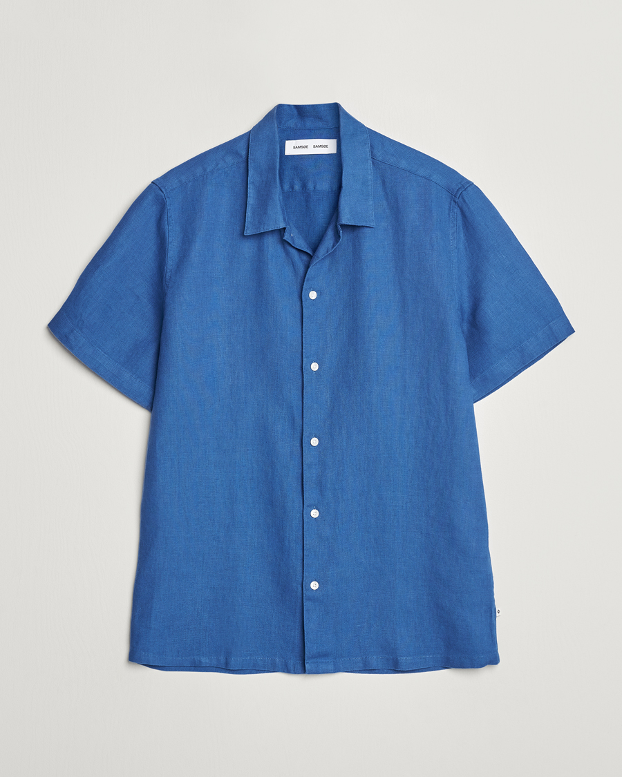 Homme | Chemises | Samsøe Samsøe | Saavan Linen Short Sleeve Shirt Déja Vu Blue