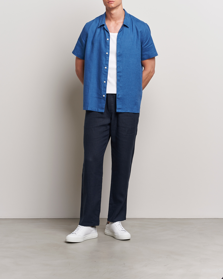 Homme | Chemises | Samsøe Samsøe | Saavan Linen Short Sleeve Shirt Déja Vu Blue