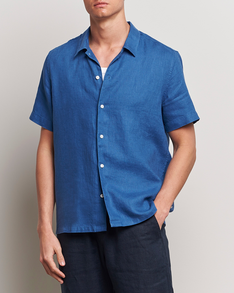 Homme | Chemises À Manches Courtes | Samsøe Samsøe | Saavan Linen Short Sleeve Shirt Déja Vu Blue