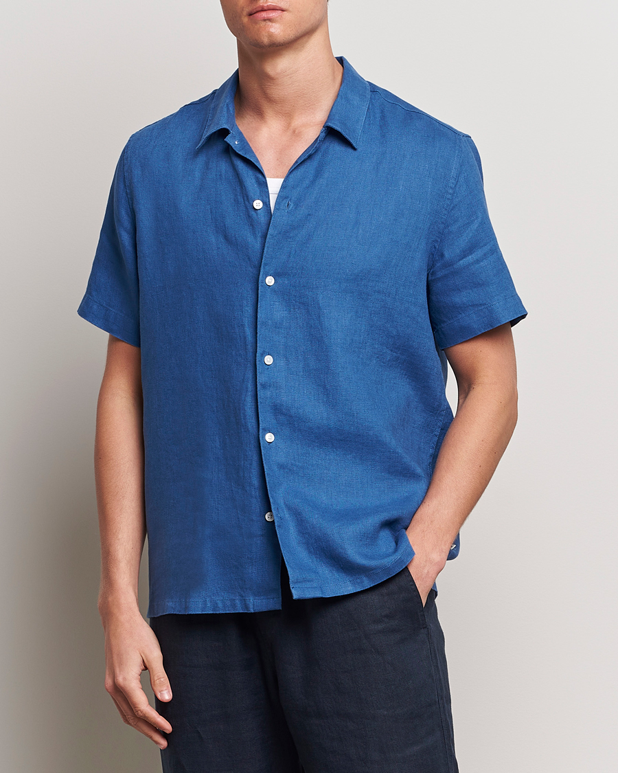 Homme | Chemises | Samsøe Samsøe | Saavan Linen Short Sleeve Shirt Déja Vu Blue
