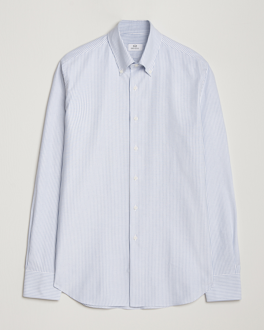 Homme | Chemises | Grigio | Oxford Button Down Shirt Light Blue Stripe