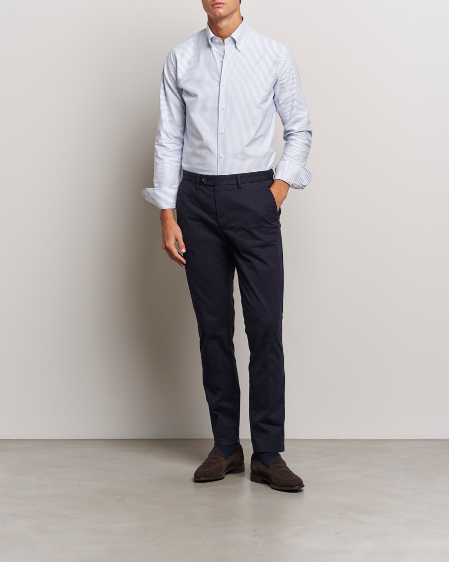 Homme | Chemises | Grigio | Oxford Button Down Shirt Light Blue Stripe