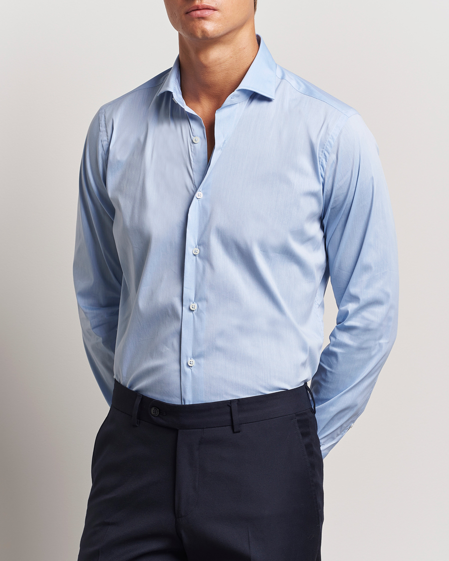 Homme | Chemises | Grigio | Stretch Popeline Dress Shirt Light Blue