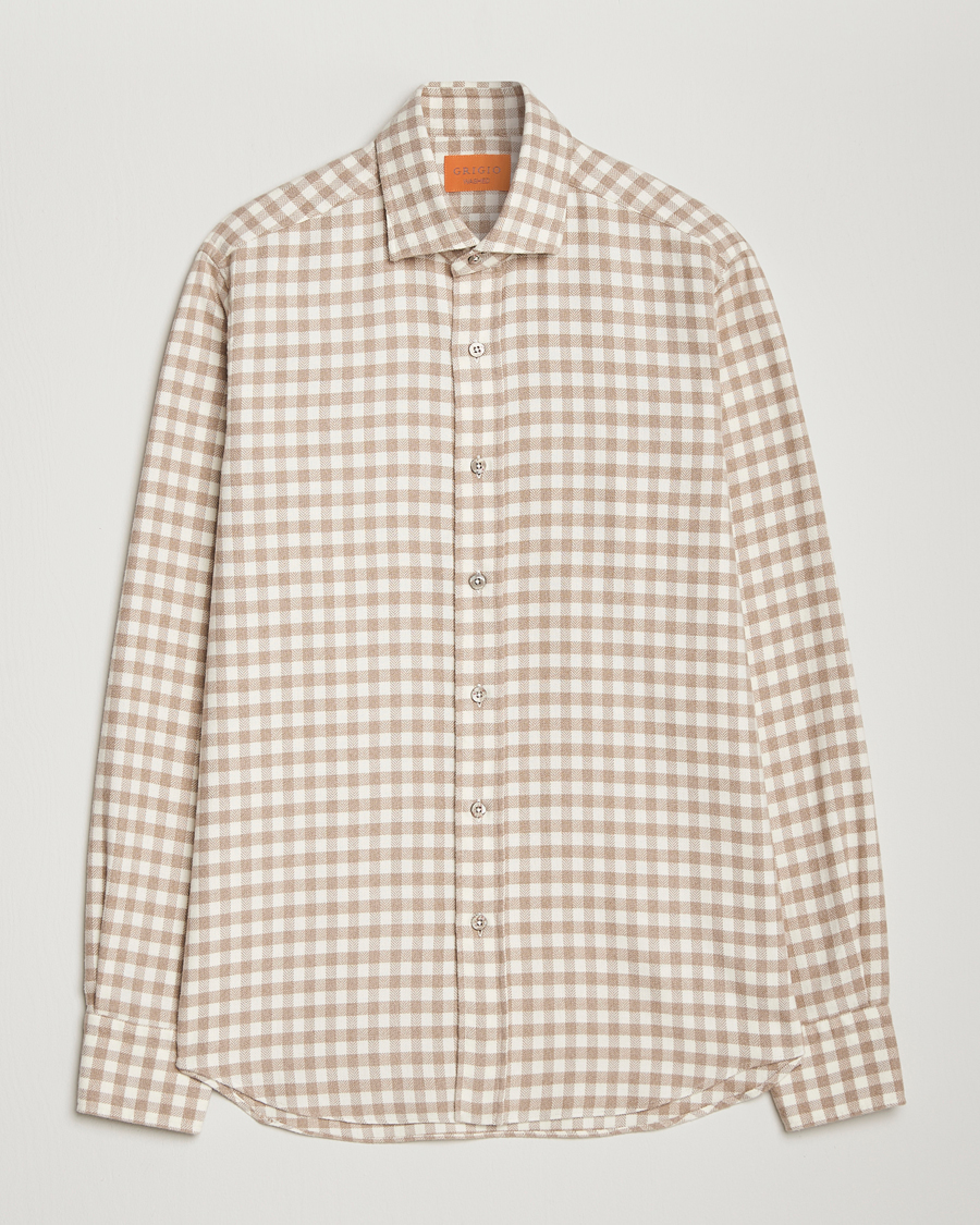 Homme | Chemises | Grigio | Washed Flannel Shirt Beige Check