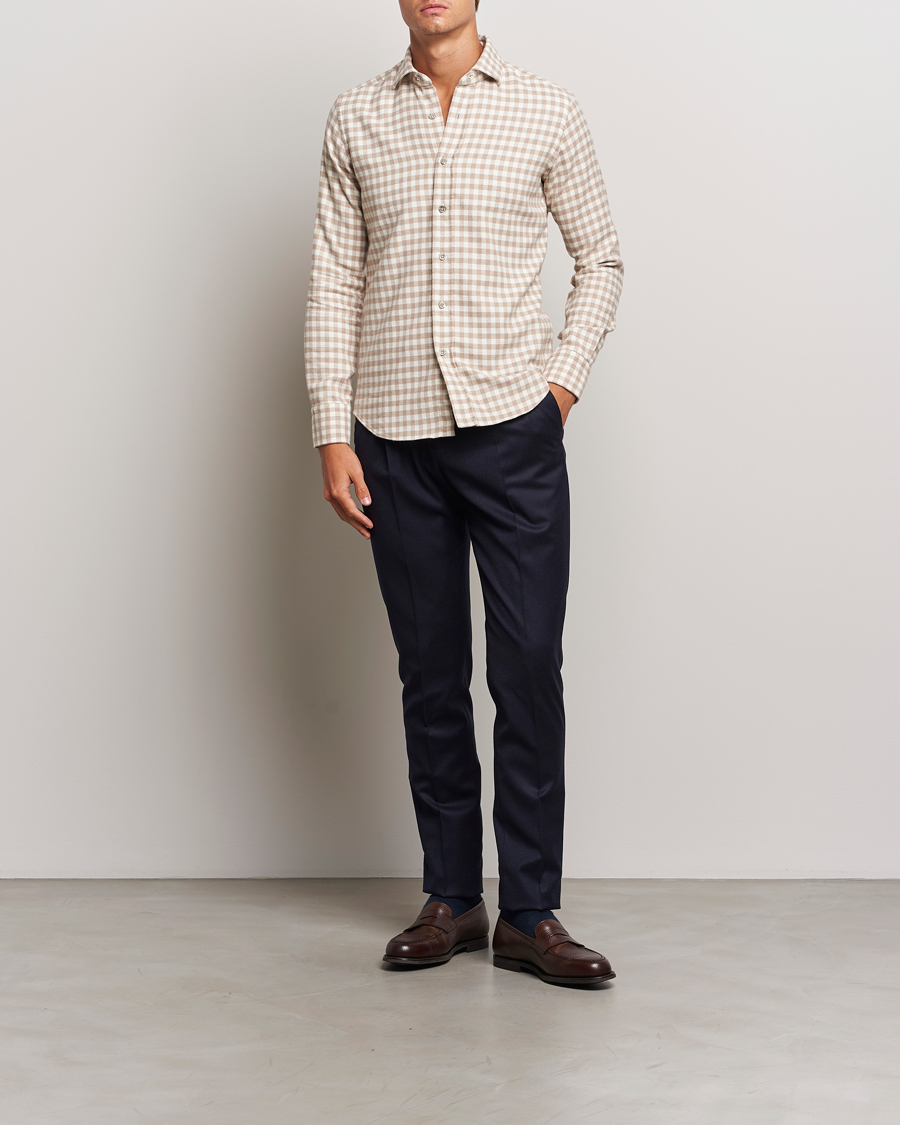 Homme | Chemises | Grigio | Washed Flannel Shirt Beige Check