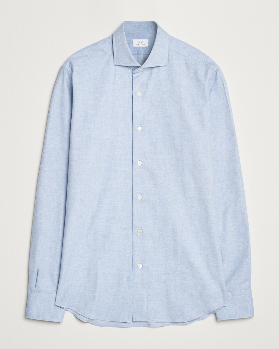 Homme | Chemises | Grigio | Washed Flannel Shirt Light Blue