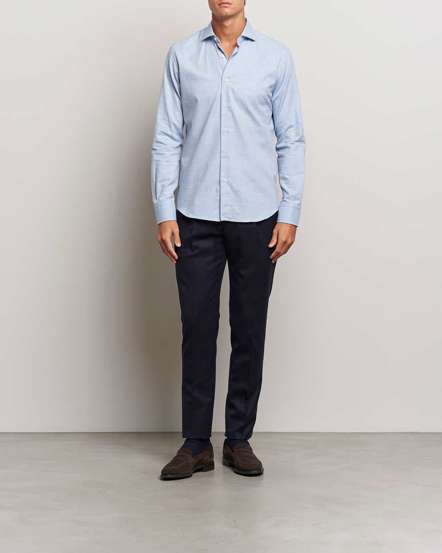 Homme | Chemises | Grigio | Washed Flannel Shirt Light Blue