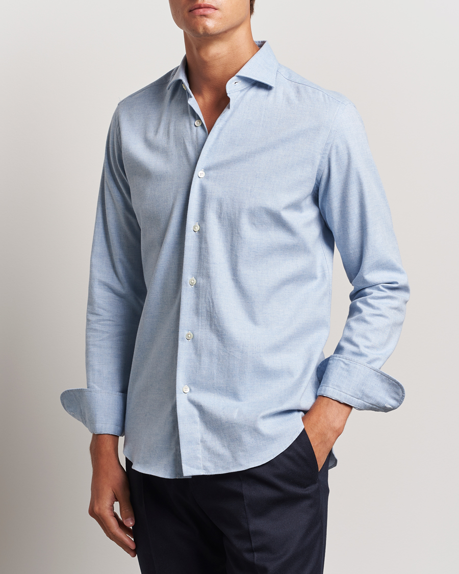 Homme | Chemises | Grigio | Washed Flannel Shirt Light Blue