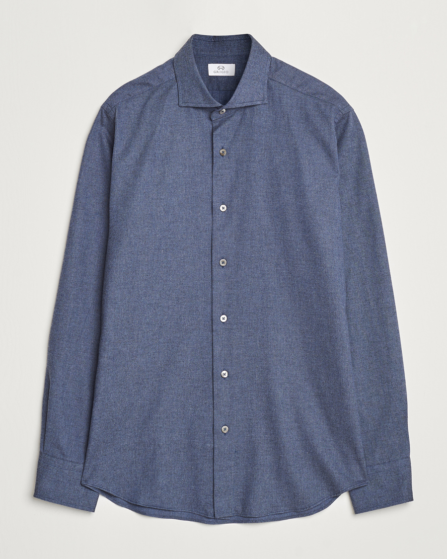 Homme | Chemises | Grigio | Washed Flannel Shirt Navy