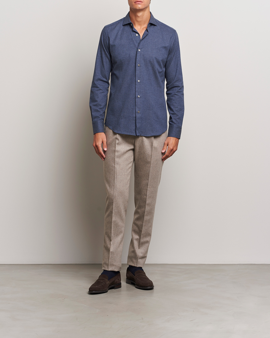 Homme | Chemises | Grigio | Washed Flannel Shirt Navy