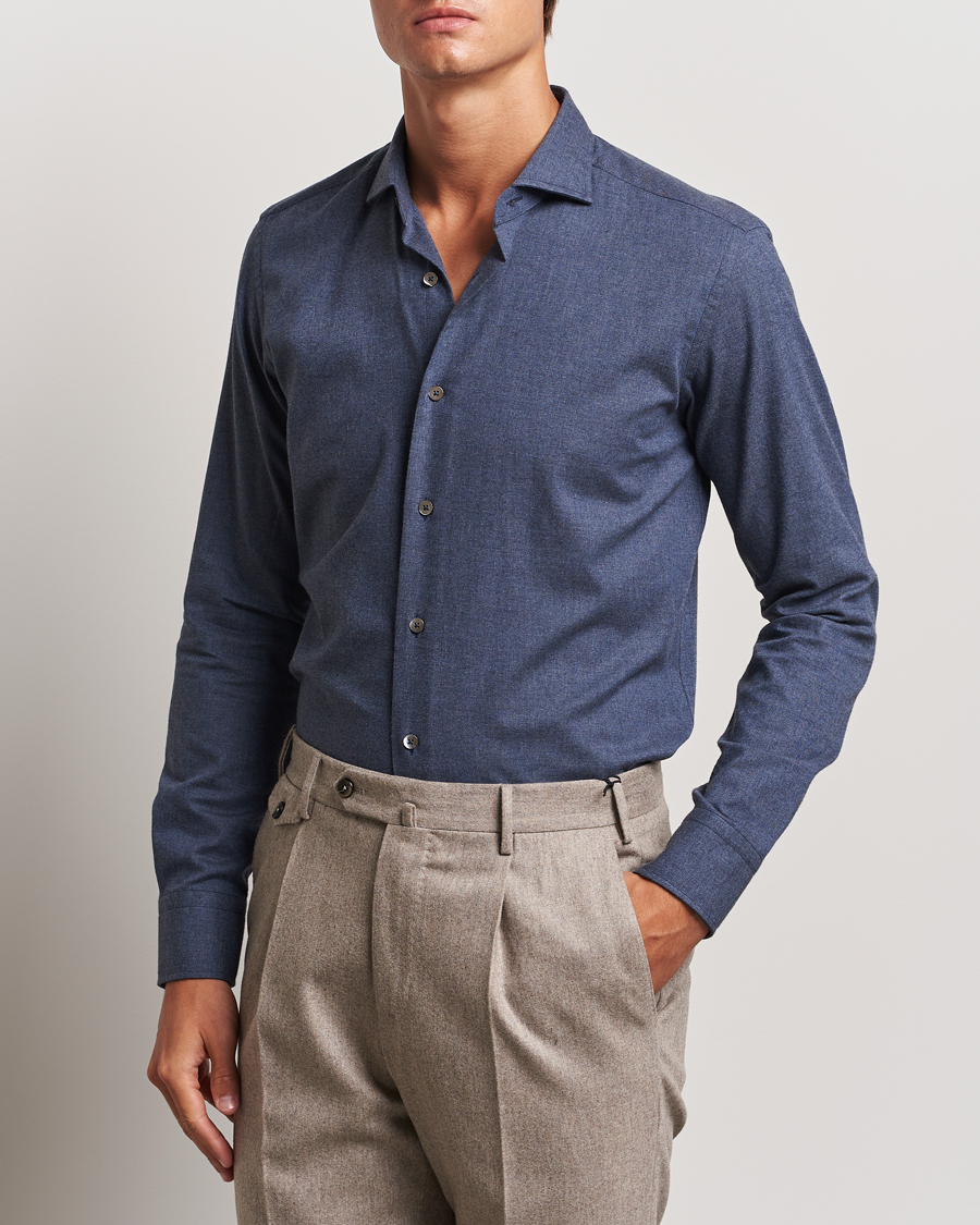 Homme | Chemises | Grigio | Washed Flannel Shirt Navy