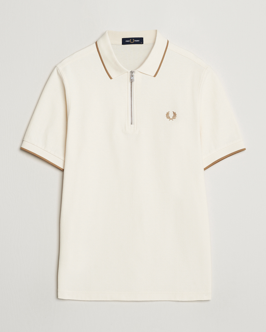 Homme | Polos | Fred Perry | Crépe Half Zip Polo Ecru