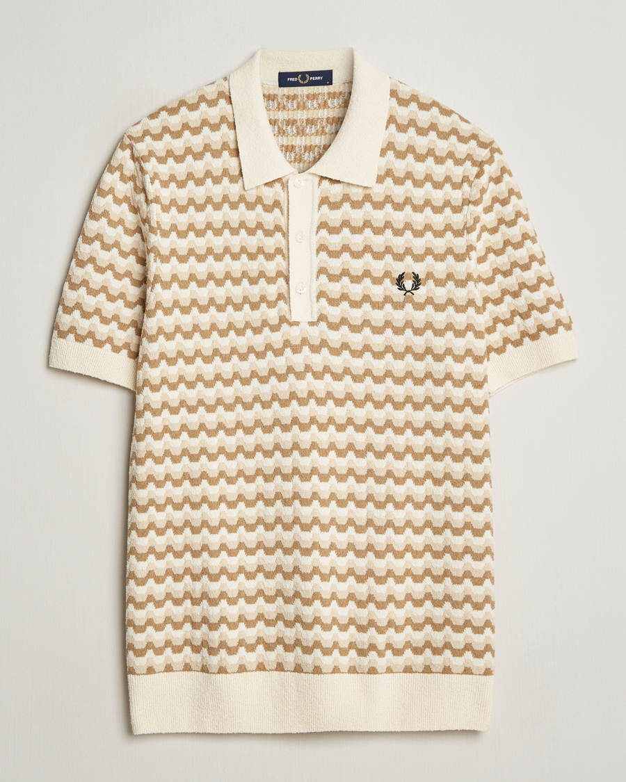 Homme | Polos | Fred Perry | Bouclé Jacquard Knitted Polo Ecru