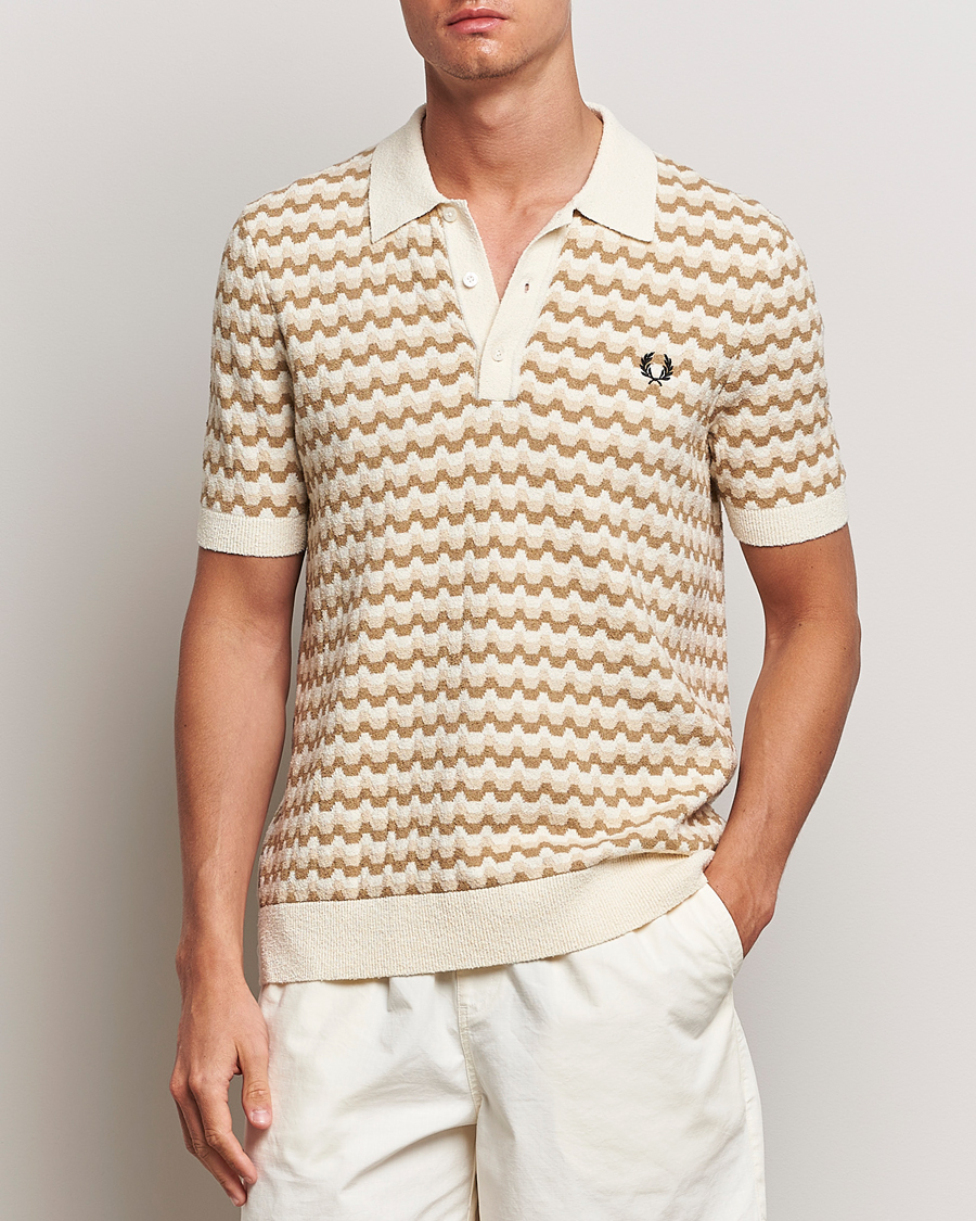 Homme | Polos | Fred Perry | Bouclé Jacquard Knitted Polo Ecru