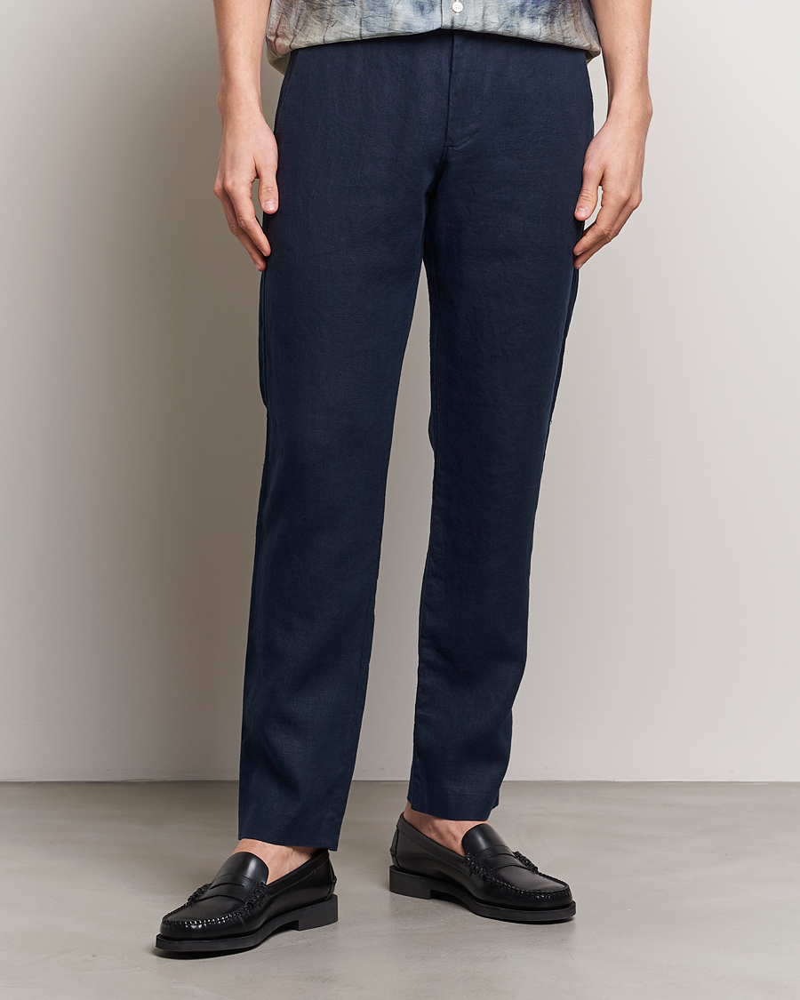 Men |  | NN07 | Theo Linen Trousers Navy Blue