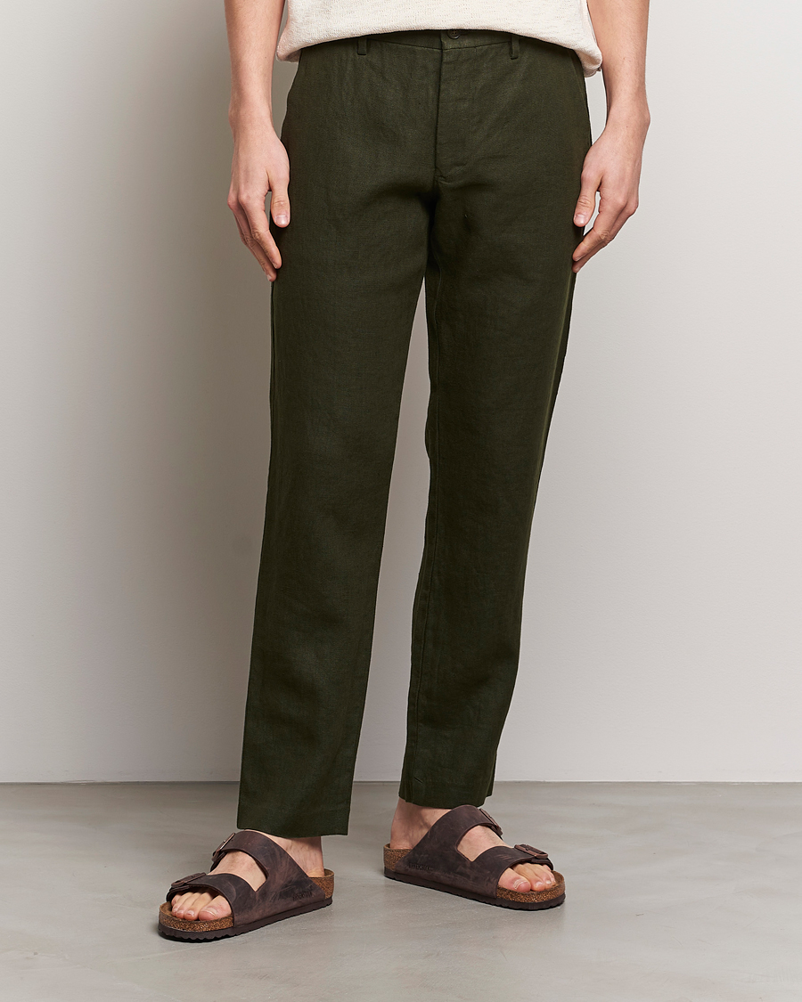 Homme | La collection lin | NN07 | Theo Linen Trousers Rosin Green