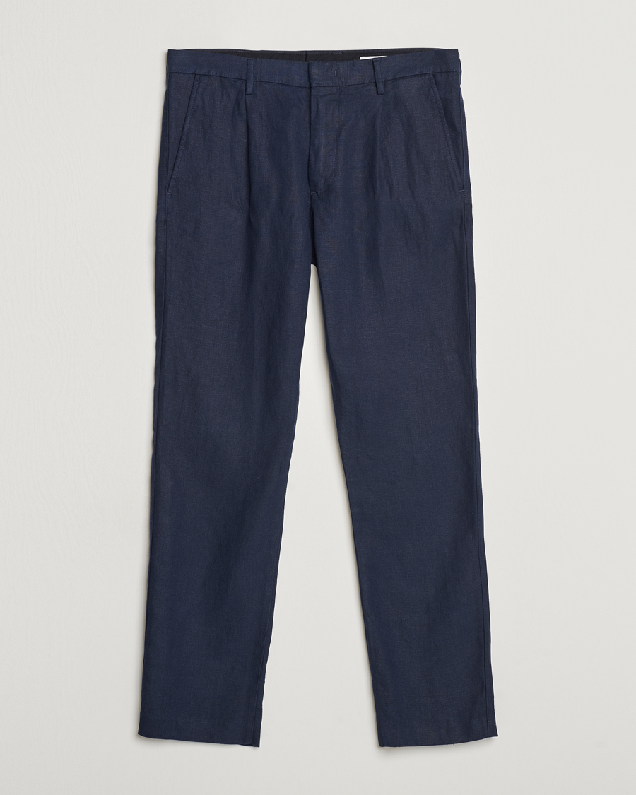 Homme | Pantalons | NN07 | Bill Pleated Linen Trousers Navy Blue
