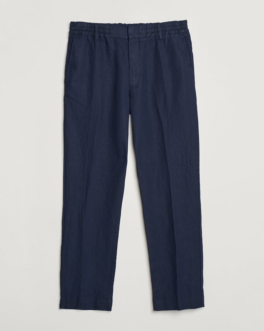 Homme | Pantalons | NN07 | Billie Linen Drawstring Trousers Navy Blue