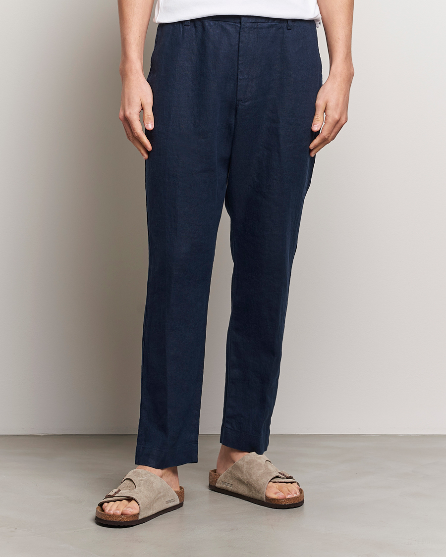 Homme | Nouveautés | NN07 | Billie Linen Drawstring Trousers Navy Blue