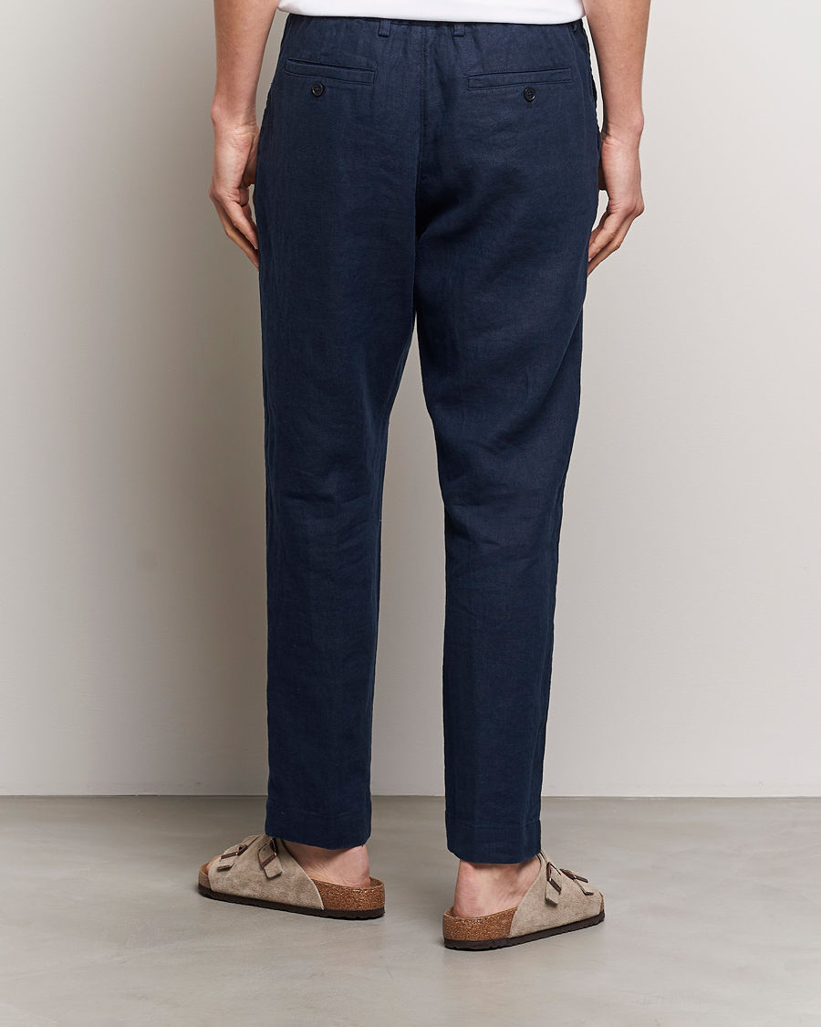 Homme | Pantalons | NN07 | Billie Linen Drawstring Trousers Navy Blue