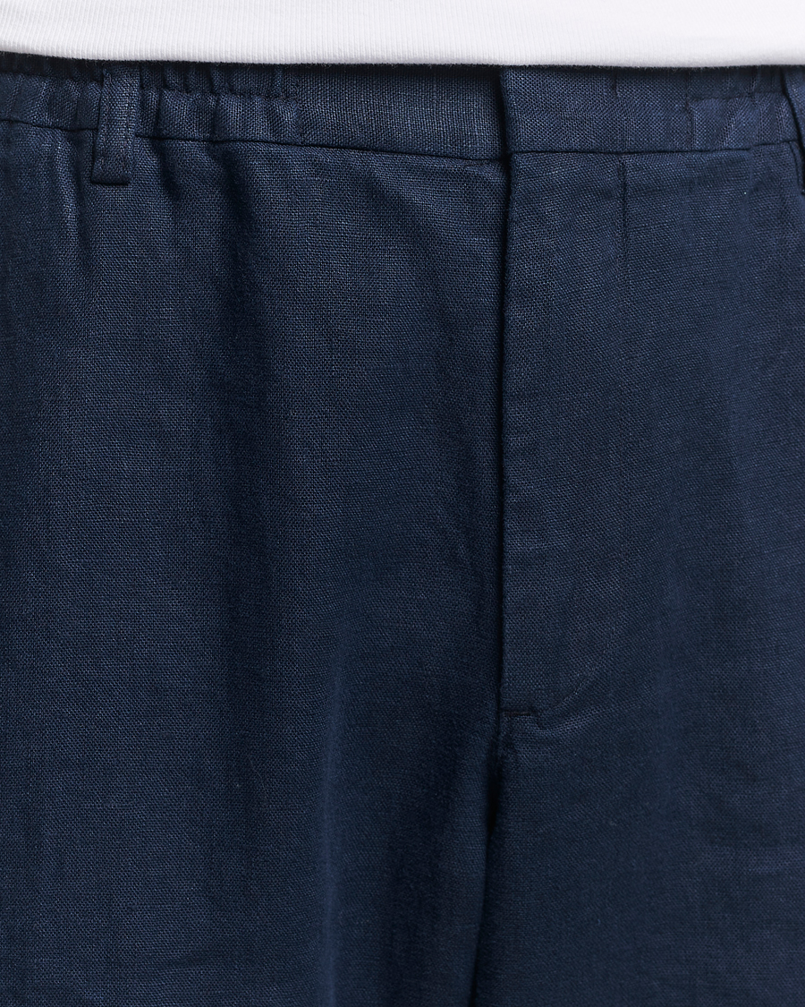 Homme | Pantalons | NN07 | Billie Linen Drawstring Trousers Navy Blue