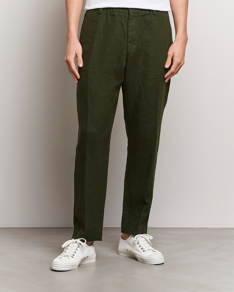 Homme | Nouveautés | NN07 | Billie Linen Drawstring Trousers Rosin Green