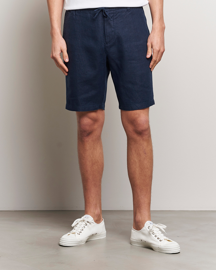 Homme | Nouveautés | NN07 | Seb Linen Drawstring Shorts Navy Blue