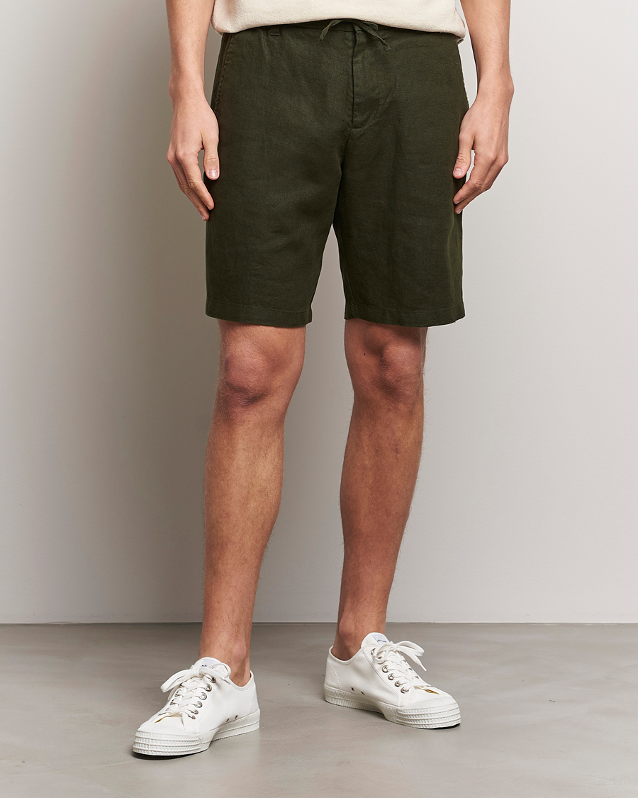 Men | Linen Shorts | NN07 | Seb Linen Drawstring Shorts Rosin Green